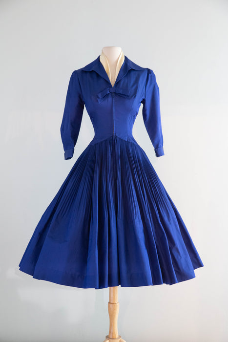 Documented 1955 Seymour Jacobson Blue Silk Dress - As Modeled By Dovima / Small