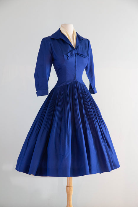 Documented 1955 Seymour Jacobson Blue Silk Dress - As Modeled By Dovima / Small