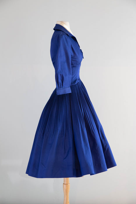Documented 1955 Seymour Jacobson Blue Silk Dress - As Modeled By Dovima / Small
