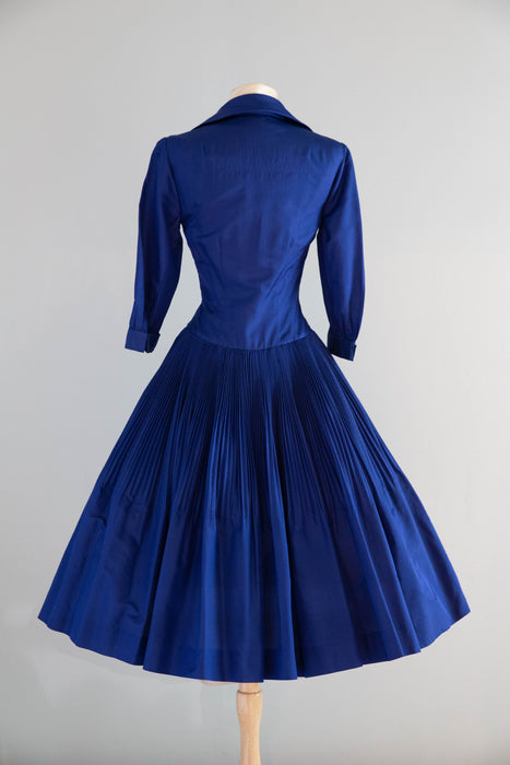 Documented 1955 Seymour Jacobson Blue Silk Dress - As Modeled By Dovima / Small