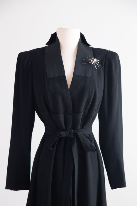 Late 1930s Ella Frankl Wien Black Wool Crêpe Coat with Grosgrain Collar / SM