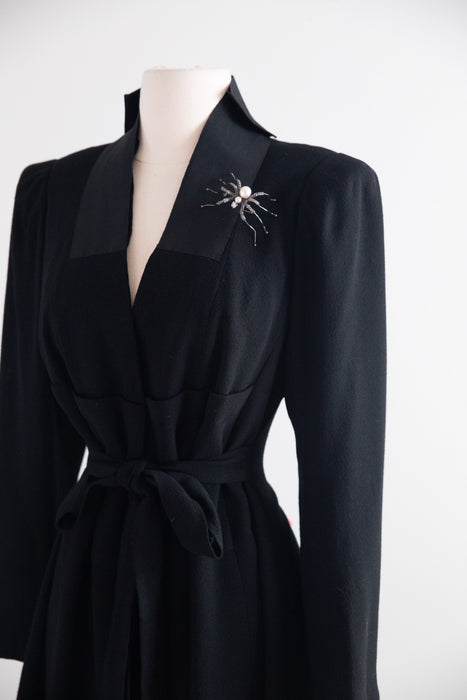 Late 1930s Ella Frankl Wien Black Wool Crêpe Coat with Grosgrain Collar / SM