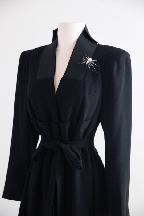Late 1930s Ella Frankl Wien Black Wool Crêpe Coat with Grosgrain Collar / SM