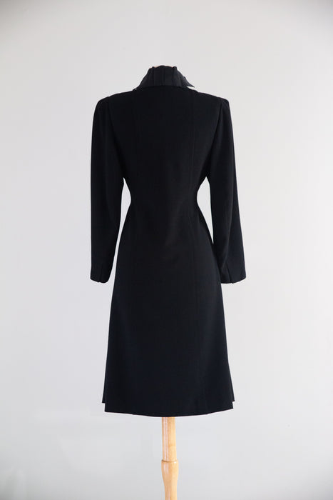 Late 1930s Ella Frankl Wien Black Wool Crêpe Coat with Grosgrain Collar / SM