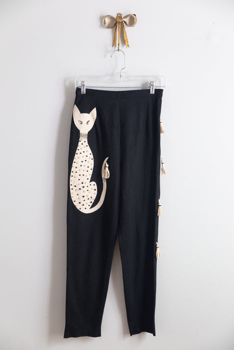 Iconic 1950's Bejeweled Princess Kitty Cigarette Pants in Wool Jersey / Small