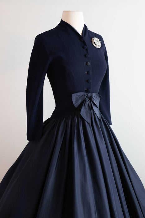 Exquisite 1950's Patullo Jo-Copeland Navy Blue Silk Cocktail Dress / S Xtabay Vintage Exquisite 1950's Patullo Jo-Copeland Navy Blue Silk Cocktail Dress / S Xtabay Vintage