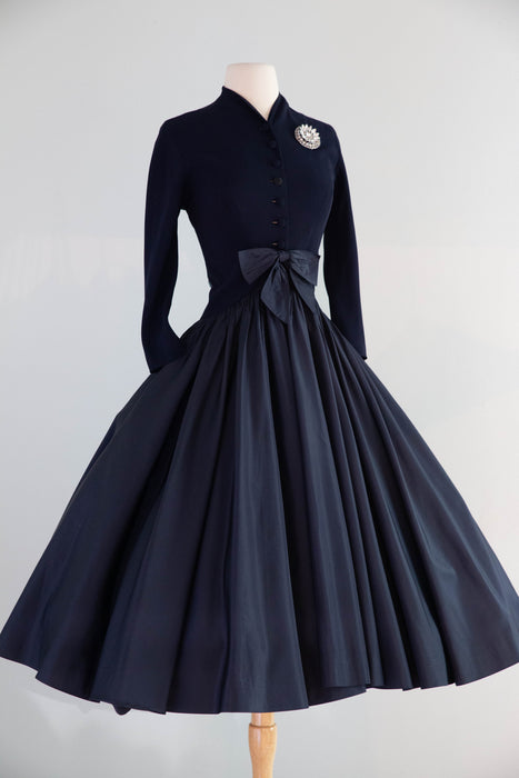 Exquisite 1950's Patullo Jo-Copeland Navy Blue Silk Cocktail Dress / S Xtabay Vintage Exquisite 1950's Patullo Jo-Copeland Navy Blue Silk Cocktail Dress / S Xtabay Vintage