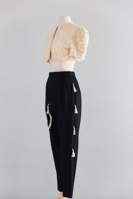 Iconic 1950's Bejeweled Princess Kitty Cigarette Pants in Wool Jersey / Small