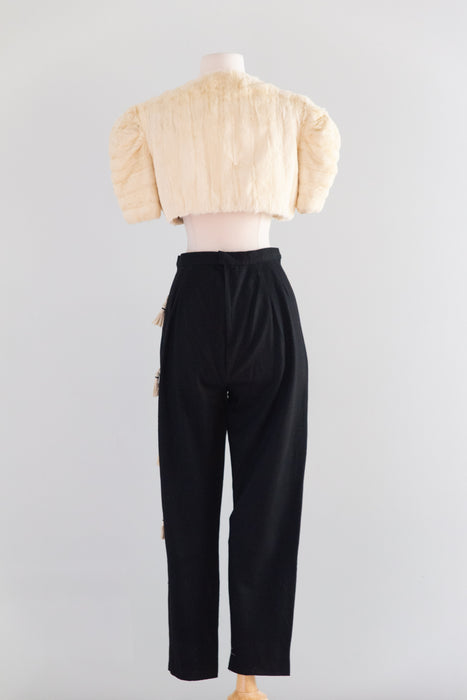 Iconic 1950's Bejeweled Princess Kitty Cigarette Pants in Wool Jersey / Small