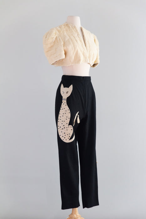Iconic 1950's Bejeweled Princess Kitty Cigarette Pants in Wool Jersey / Small