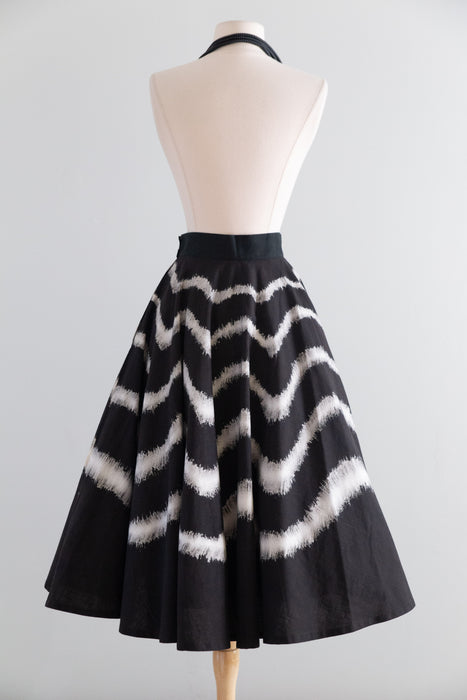 Fabulous 1950's Hand Painted Full Circle Skirt From Mexico / XS