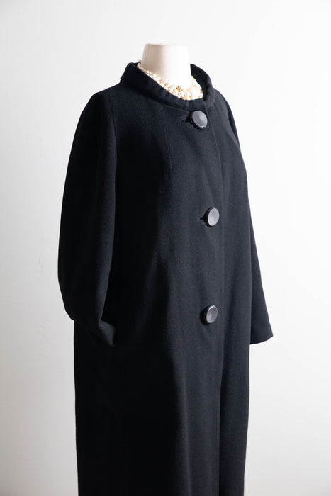 Eternally Chic 1950’s Black Imported Cashmere Cocoon Coat / ML