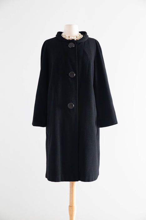 Eternally Chic 1950’s Black Imported Cashmere Cocoon Coat / ML
