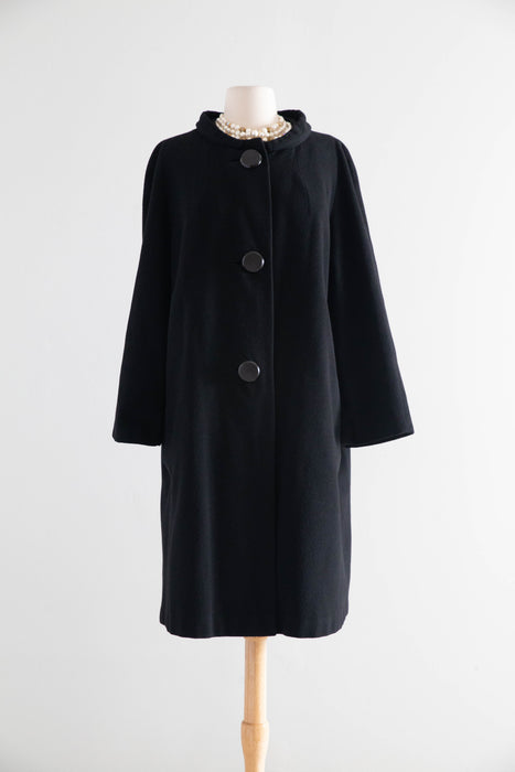 Eternally Chic 1950’s Black Imported Cashmere Cocoon Coat / ML