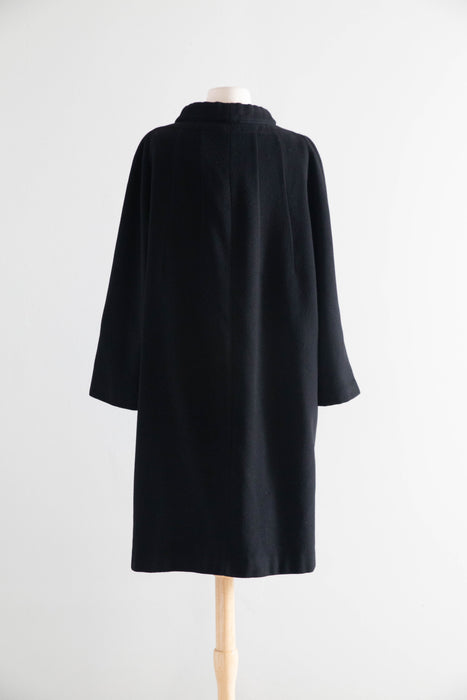 Eternally Chic 1950’s Black Imported Cashmere Cocoon Coat / ML