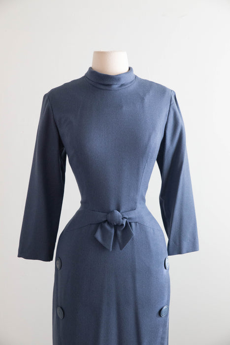 Tailored To Perfection 1950’s Azure Blue Wool Wiggle Dress / M