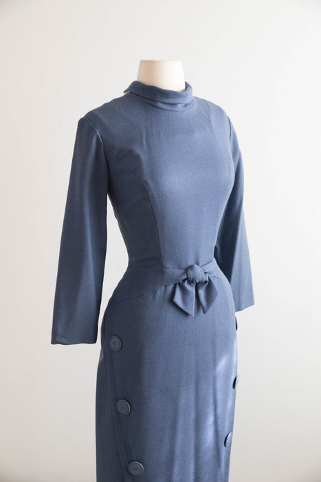 Tailored To Perfection 1950’s Azure Blue Wool Wiggle Dress / M