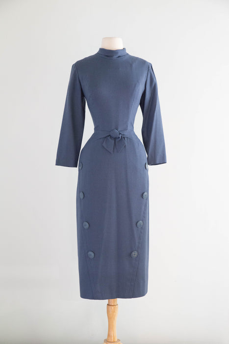 Tailored To Perfection 1950’s Azure Blue Wool Wiggle Dress / M