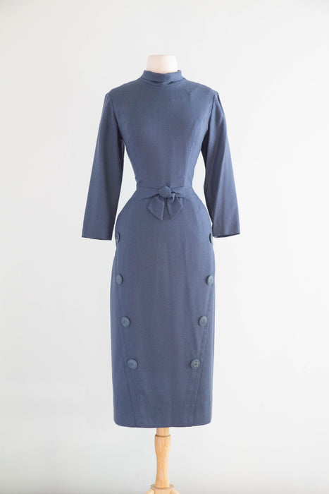 Tailored To Perfection 1950’s Azure Blue Wool Wiggle Dress / M