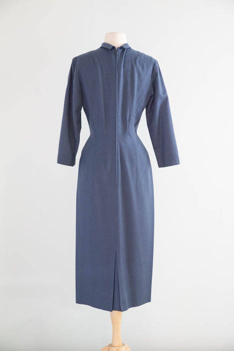Tailored To Perfection 1950’s Azure Blue Wool Wiggle Dress / M
