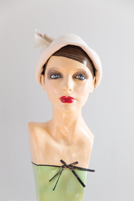 Late 1940's Ivory Felt Feathered Robin Hood Hat From Bullocks Pasadena