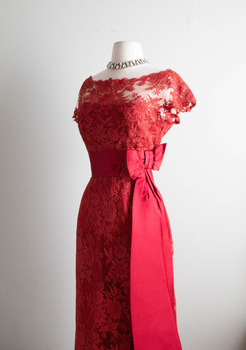 Drop Dead 1950's Crimson Red Chantilly Lace Cocktail Dress / SM