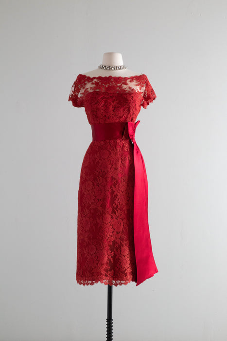 Drop Dead 1950's Crimson Red Chantilly Lace Cocktail Dress / SM