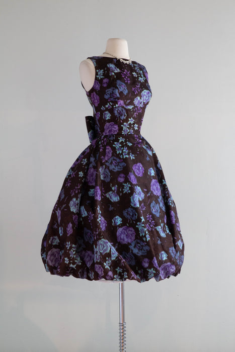 Fabulous 1950's Midnight Floral Print Bubble Skirt Party Dress / SM