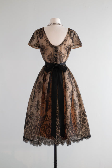 Exquisite 1960's Bill Blass French Lace Cocktail Dress / Small