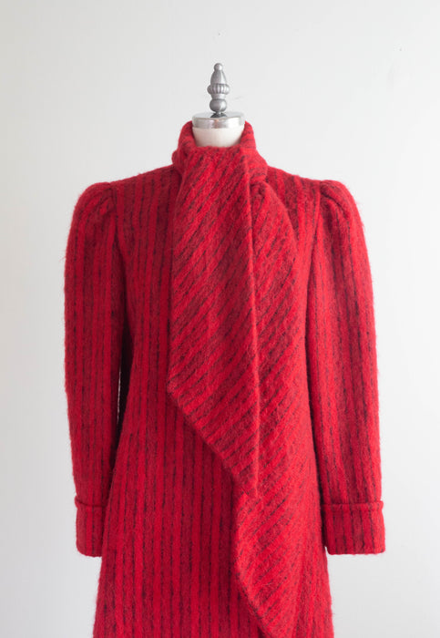 Vintage Pauline Trigere Lipstick Red Mohair Swing Style Coat / Medium