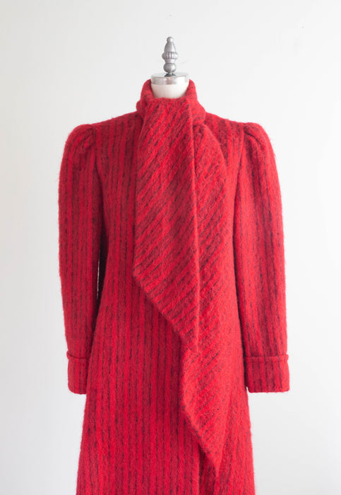 Vintage Pauline Trigere Lipstick Red Mohair Swing Style Coat / Medium