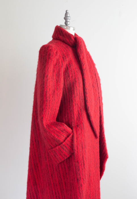 Vintage Pauline Trigere Lipstick Red Mohair Swing Style Coat / Medium