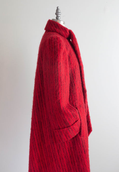 Vintage Pauline Trigere Lipstick Red Mohair Swing Style Coat / Medium