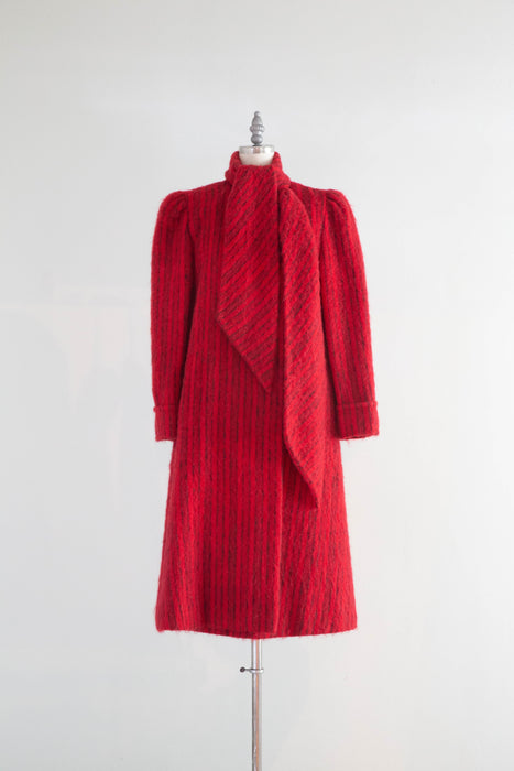 Vintage Pauline Trigere Lipstick Red Mohair Swing Style Coat / Medium