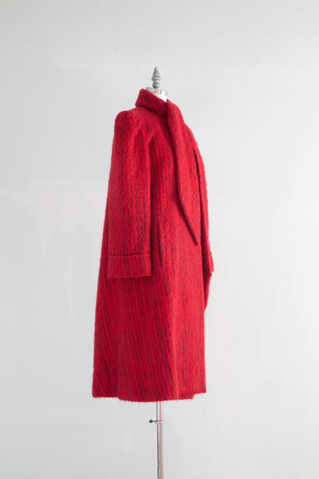 Vintage Pauline Trigere Lipstick Red Mohair Swing Style Coat / Medium