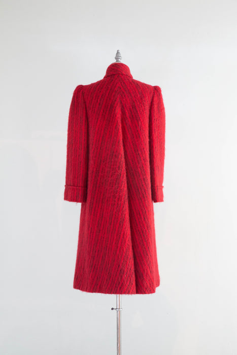 Vintage Pauline Trigere Lipstick Red Mohair Swing Style Coat / Medium