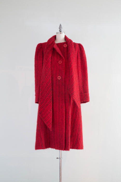 Vintage Pauline Trigere Lipstick Red Mohair Swing Style Coat / Medium