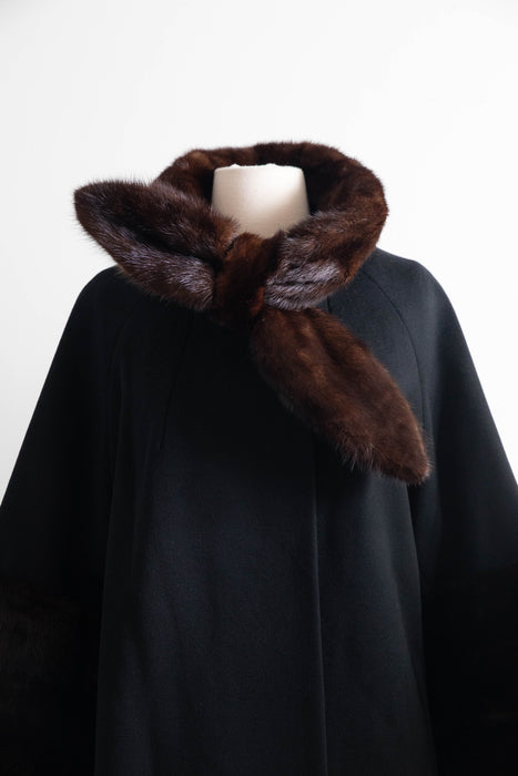 Gorgeous Late 1950's Blin & Blin Wool Cocoon Coat With Mink Trim / ML