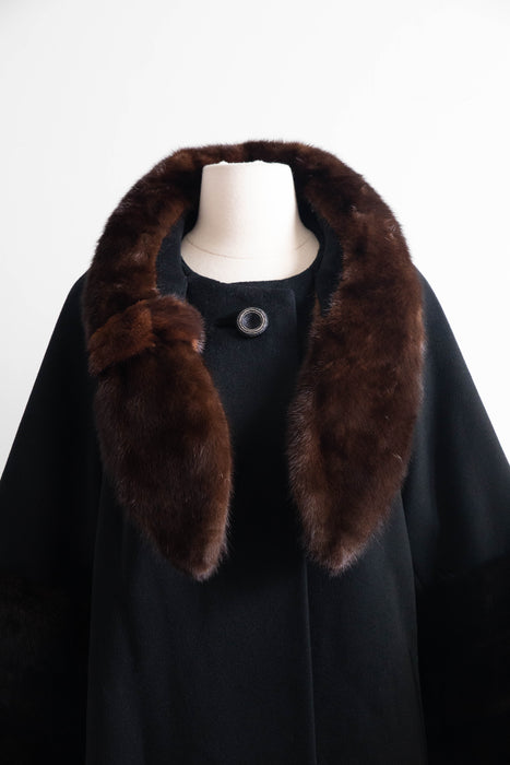 Gorgeous Late 1950's Blin & Blin Wool Cocoon Coat With Mink Trim / ML