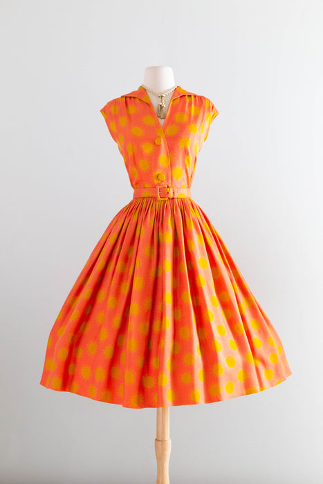 Fabulous 1950’s Autumn Sun Silk Dress By Georgia Bullock / M