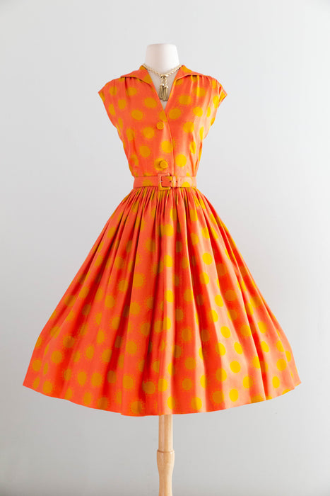 Fabulous 1950’s Autumn Sun Silk Dress By Georgia Bullock / M