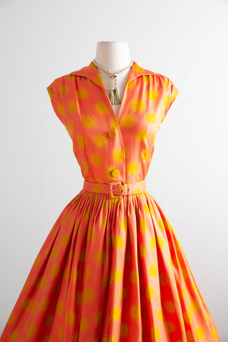 Fabulous 1950’s Autumn Sun Silk Dress By Georgia Bullock / M