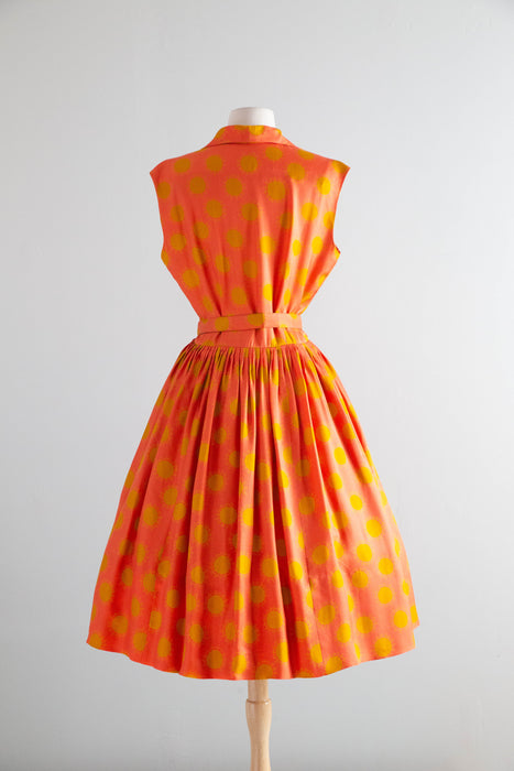 Fabulous 1950’s Autumn Sun Silk Dress By Georgia Bullock / M