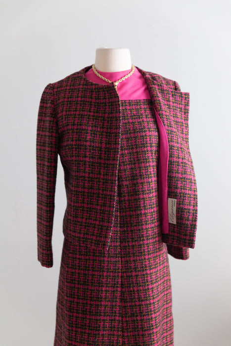 Vintage 1960's Paris Elegance Custom Made Wool Tweed Dress & Jacket Set / M