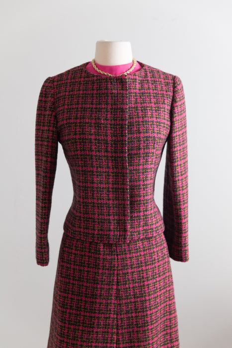 Vintage 1960's Paris Elegance Custom Made Wool Tweed Dress & Jacket Set / M