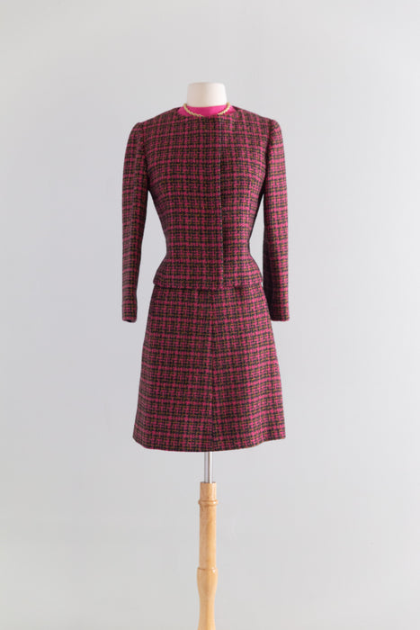 Vintage 1960's Paris Elegance Custom Made Wool Tweed Dress & Jacket Set / M