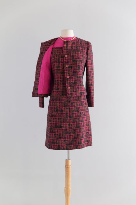 Vintage 1960's Paris Elegance Custom Made Wool Tweed Dress & Jacket Set / M