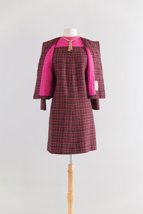 Vintage 1960's Paris Elegance Custom Made Wool Tweed Dress & Jacket Set / M