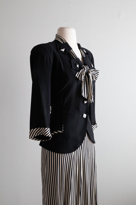 Wicked 1940's Black & White Striped Ladies Two Piece Suit / Medium