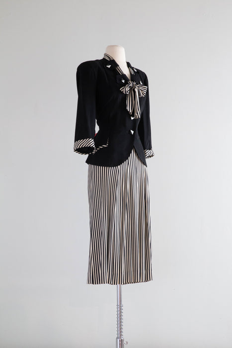 Wicked 1940's Black & White Striped Ladies Two Piece Suit / Medium